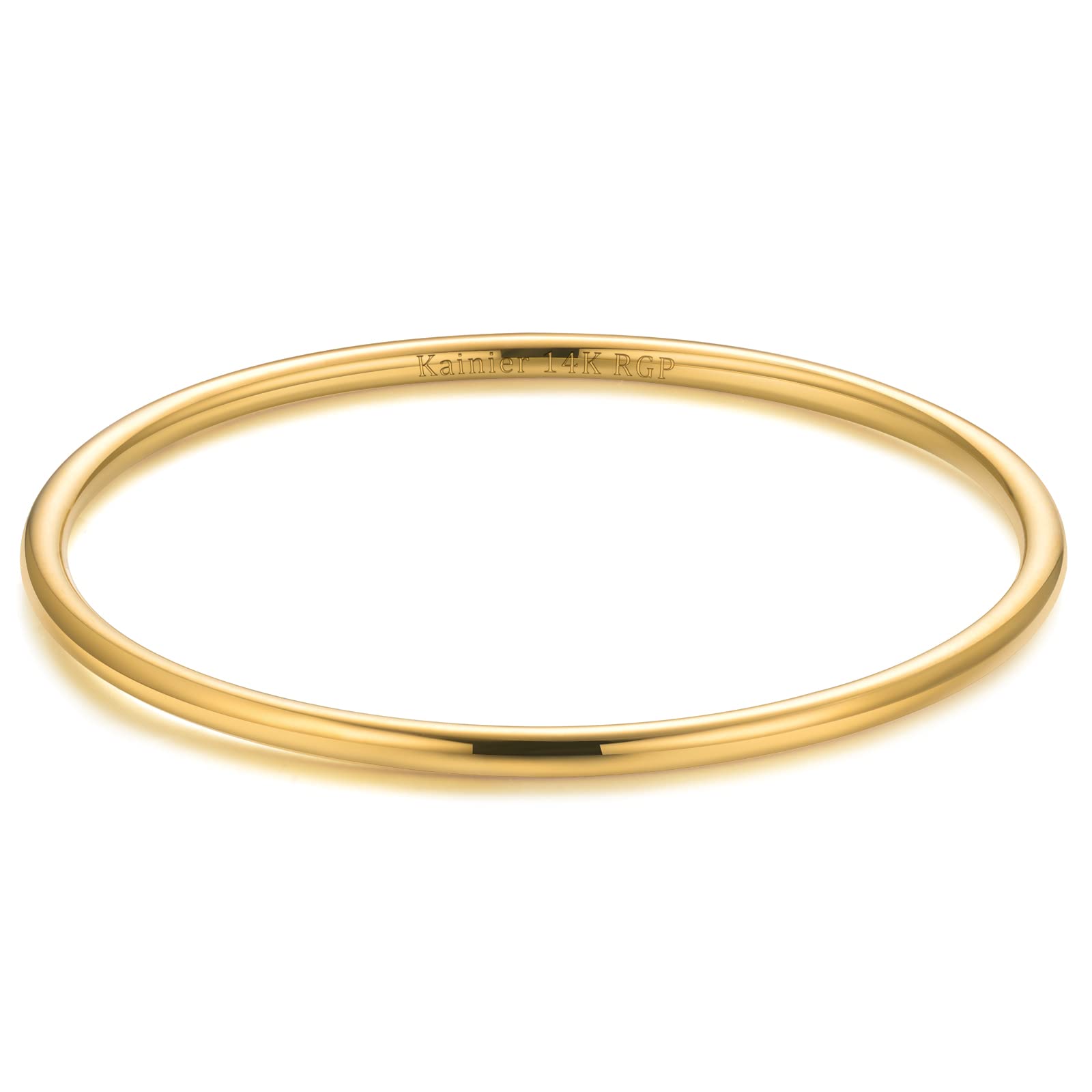 Kainier 3mm 14K Gold Plated Bracelet Stainless Steel Glossy Stackable Thin Round Bangle Bracelet for Women Solid Plain Polished Bracelet Best Gifts for Love