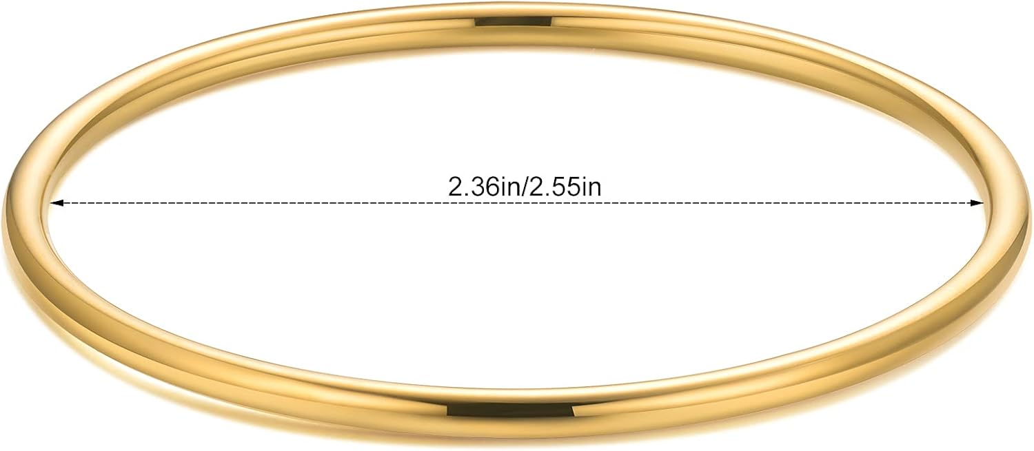 Kainier 3mm 14K Gold Plated Bracelet Stainless Steel Glossy Stackable Thin Round Bangle Bracelet for Women Solid Plain Polished Bracelet Best Gifts for Love