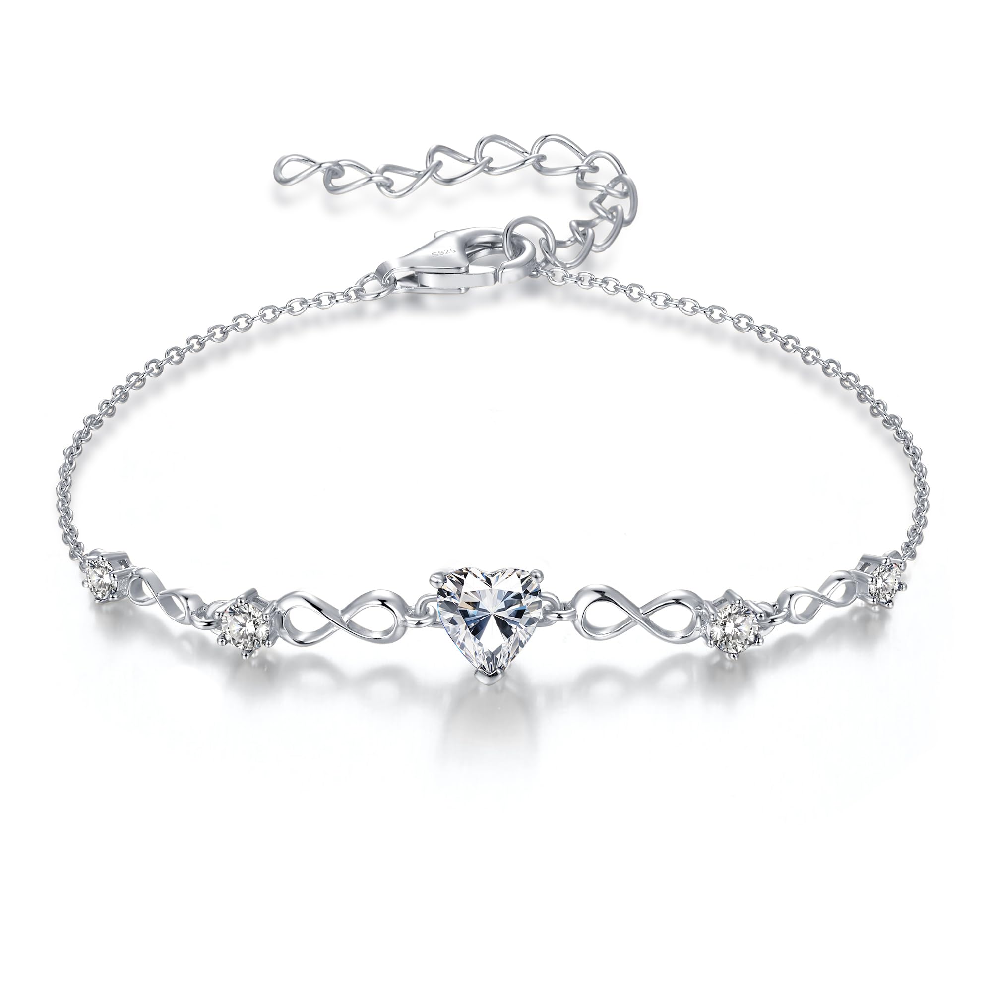 925 Sterling Silver Infinity Heart Birthstone Bracelets for Women