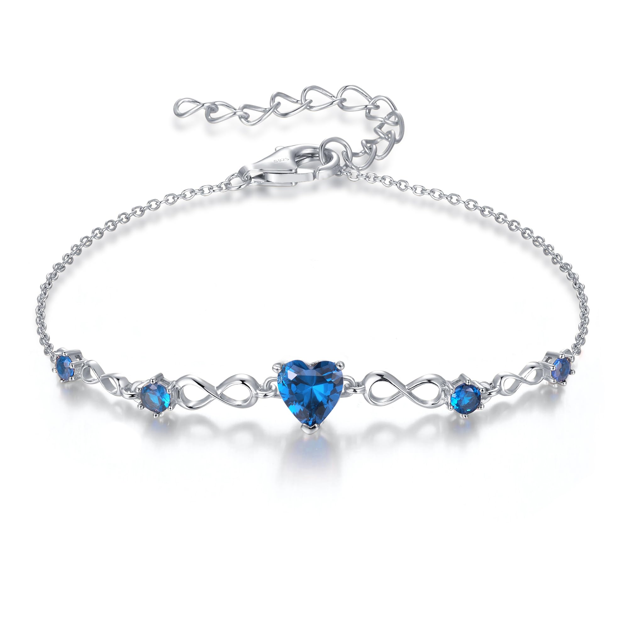 925 Sterling Silver Infinity Heart Birthstone Bracelets for Women