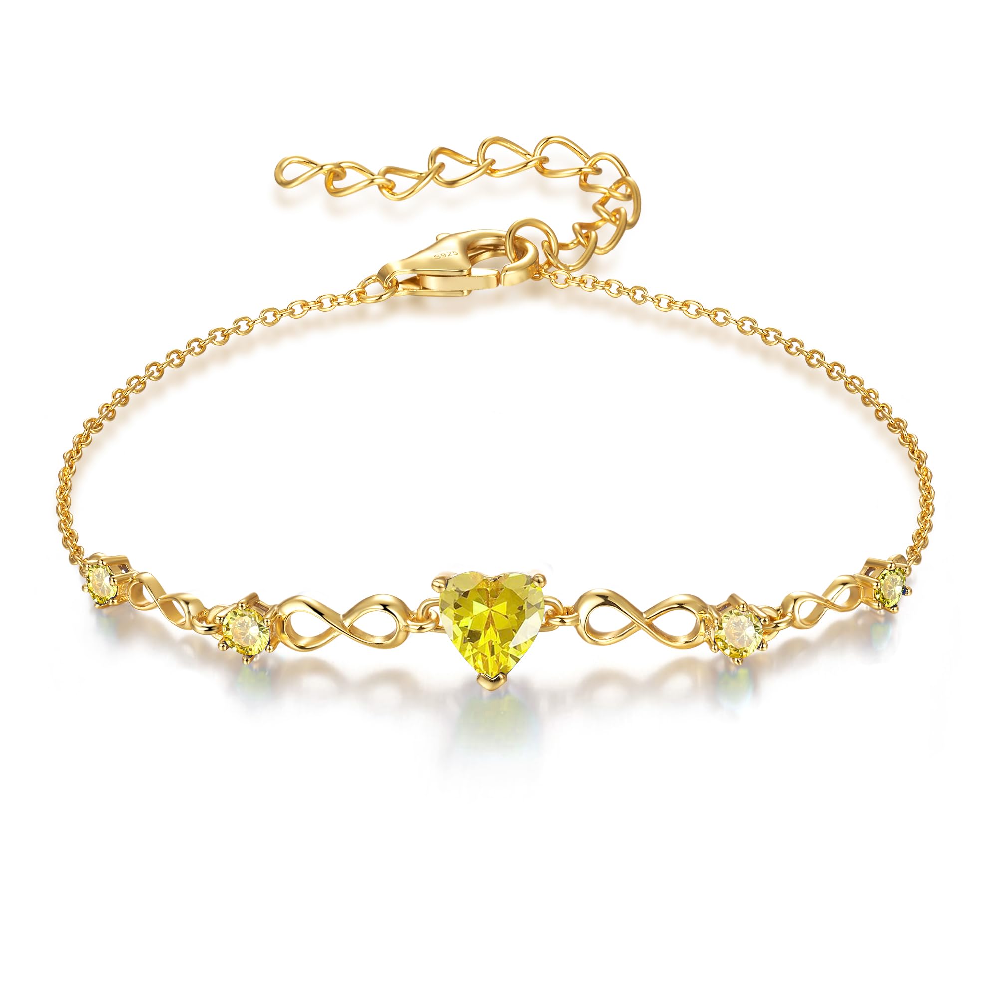 925 Sterling Silver Infinity Heart Birthstone Bracelets for Women