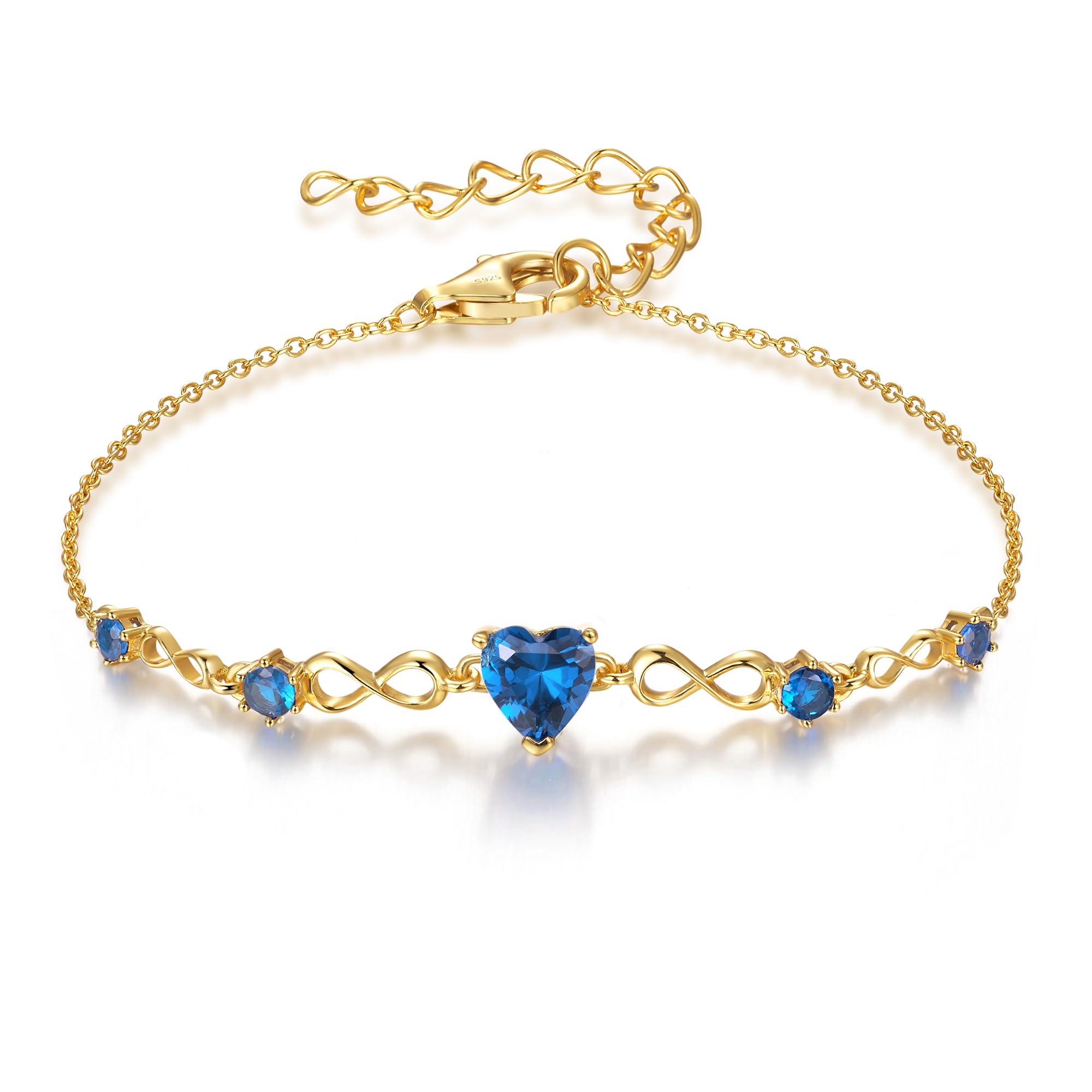 925 Sterling Silver Infinity Heart Birthstone Bracelets for Women