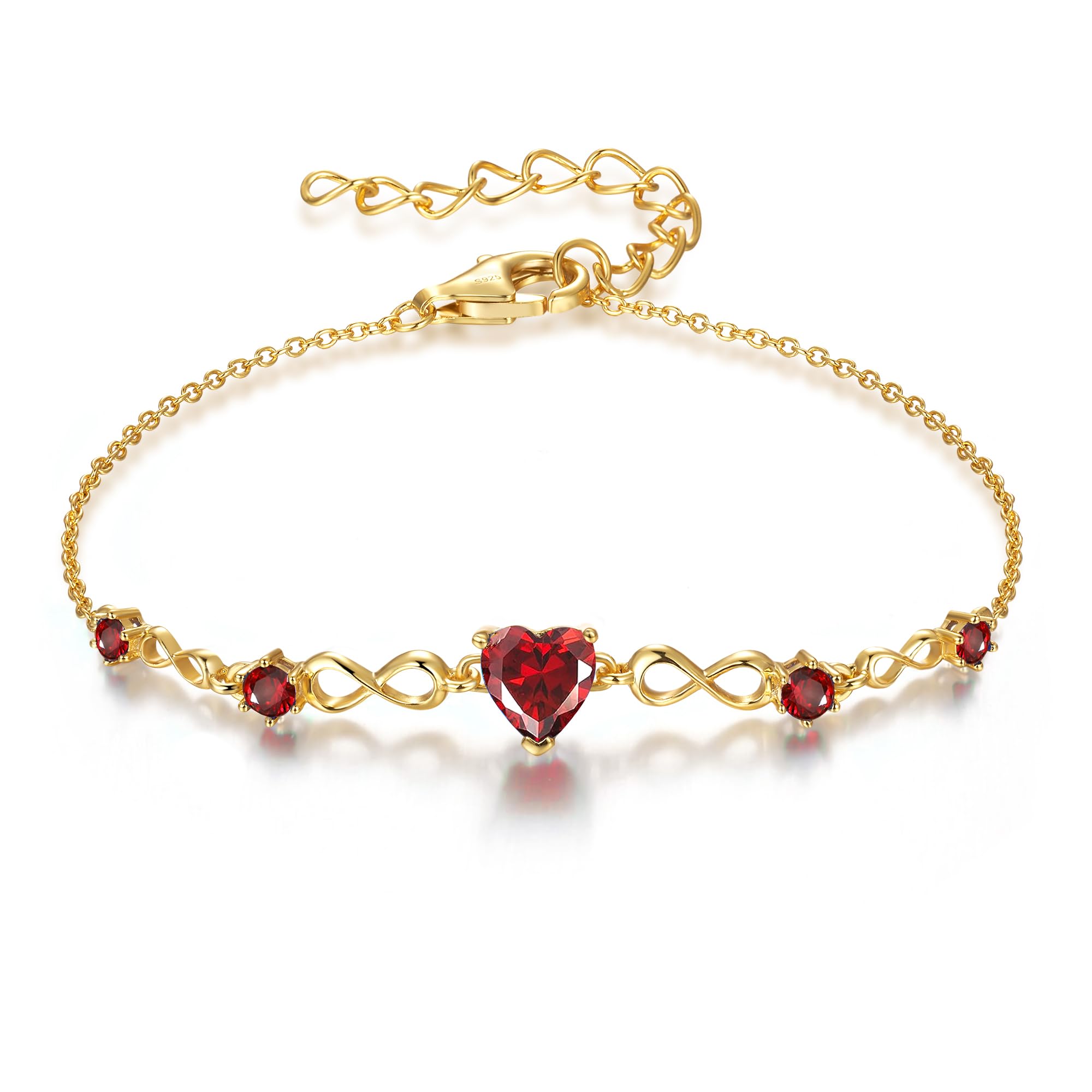 925 Sterling Silver Infinity Heart Birthstone Bracelets for Women