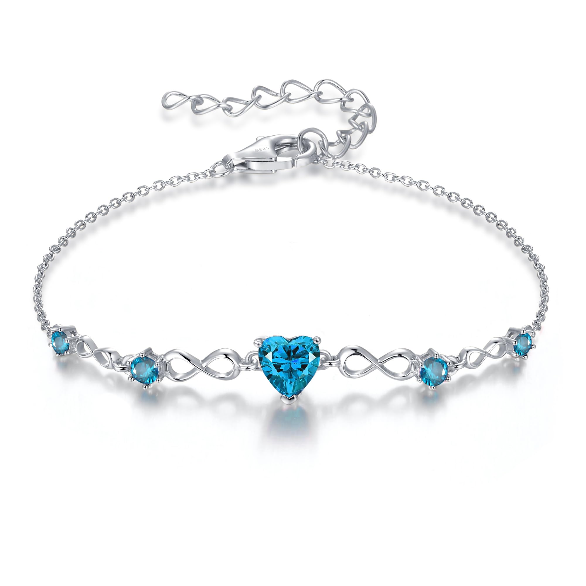 925 Sterling Silver Infinity Heart Birthstone Bracelets for Women