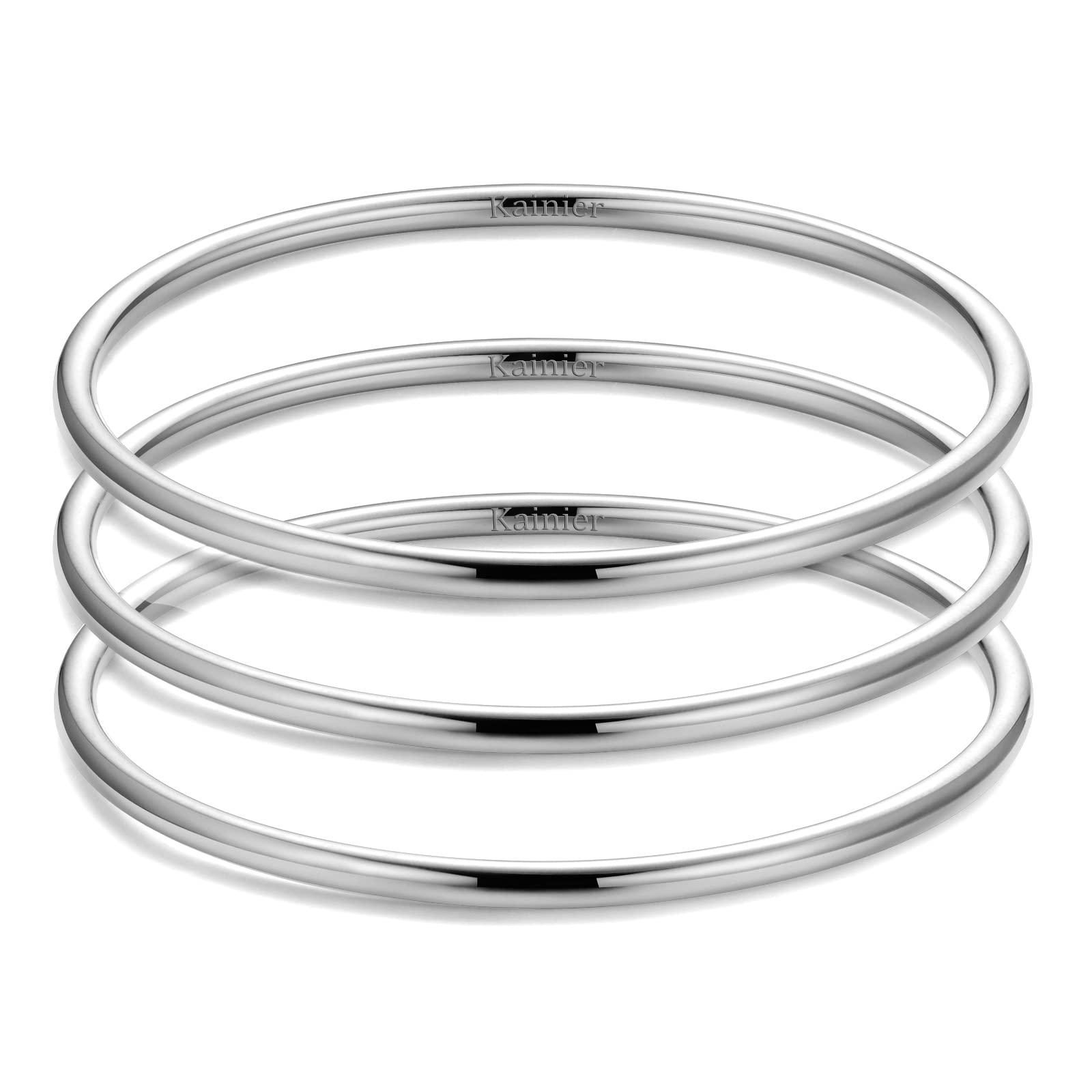 Kainier 3mm 14K Gold Plated Bracelet Stainless Steel Glossy Stackable Thin Round Bangle Bracelet for Women Solid Plain Polished Bracelet Best Gifts for Love
