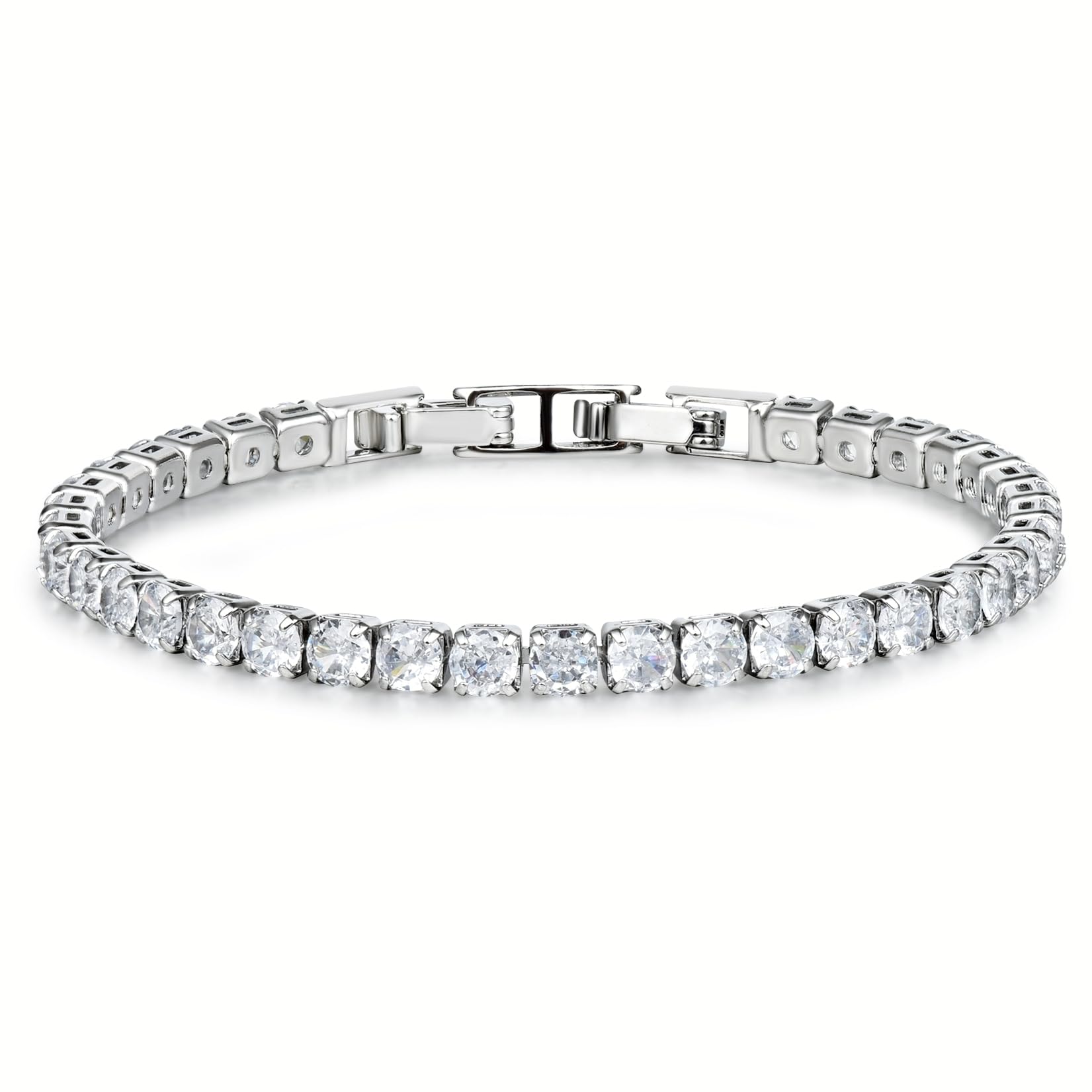Tennis Bracelets for Women, Silver/Gold Plated 4mm Cubic Zirconia Bracelets Adjustable, Fashion Jewelry Non Tarnish Size 6.6 inch+1.5 inch Extender