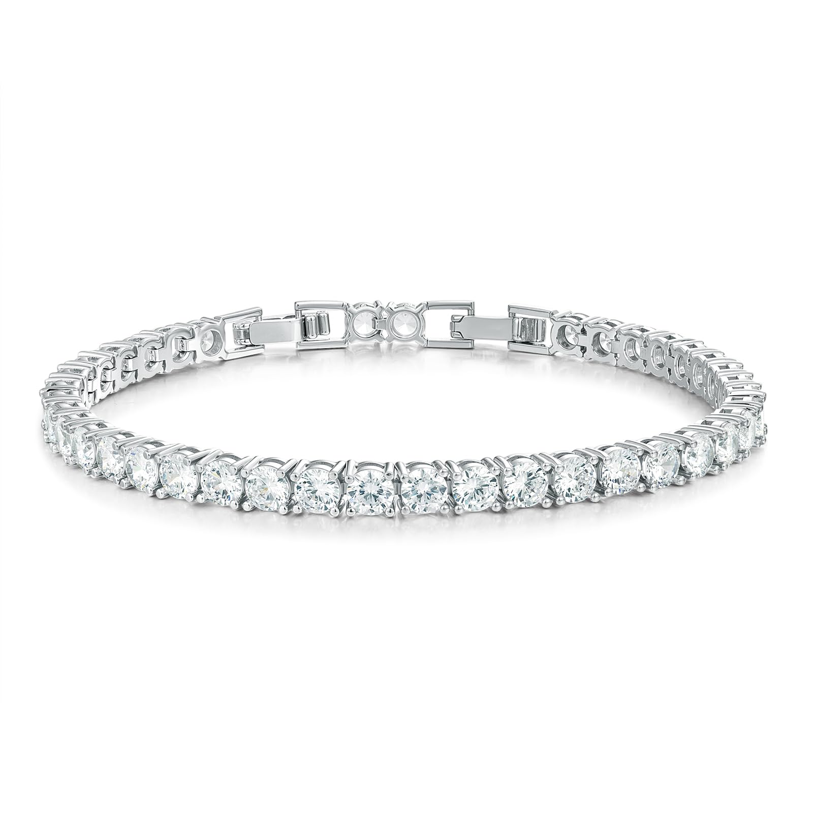 Gemsme 4.0MM Tennis Bracelets for Women - 18K White Gold Plated 4mm Round Cut Cubic Zirconia Classic Tennis Bracelet for Women/Men,Size 6/6.5/7/7.5/8/8.5 inch