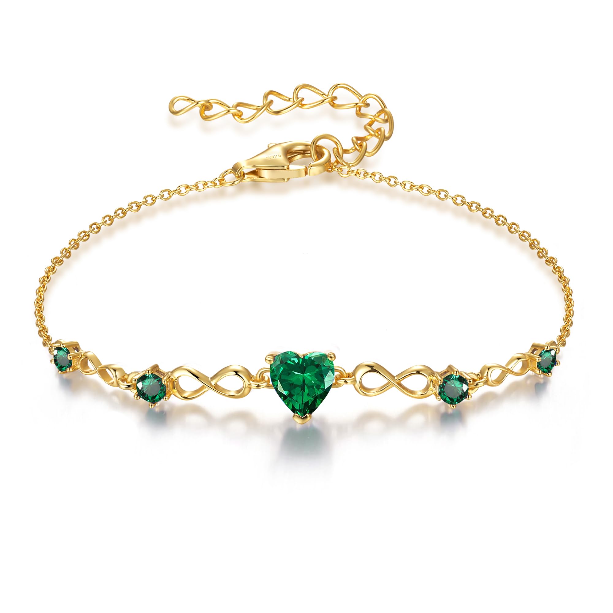 925 Sterling Silver Infinity Heart Birthstone Bracelets for Women