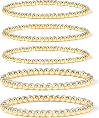 Badu Gold Plate Bead Bracelet for Women 14K Gold Plated Bead Ball Bracelet Stretchable Elastic Hypoallergenic Bohemian Stackable