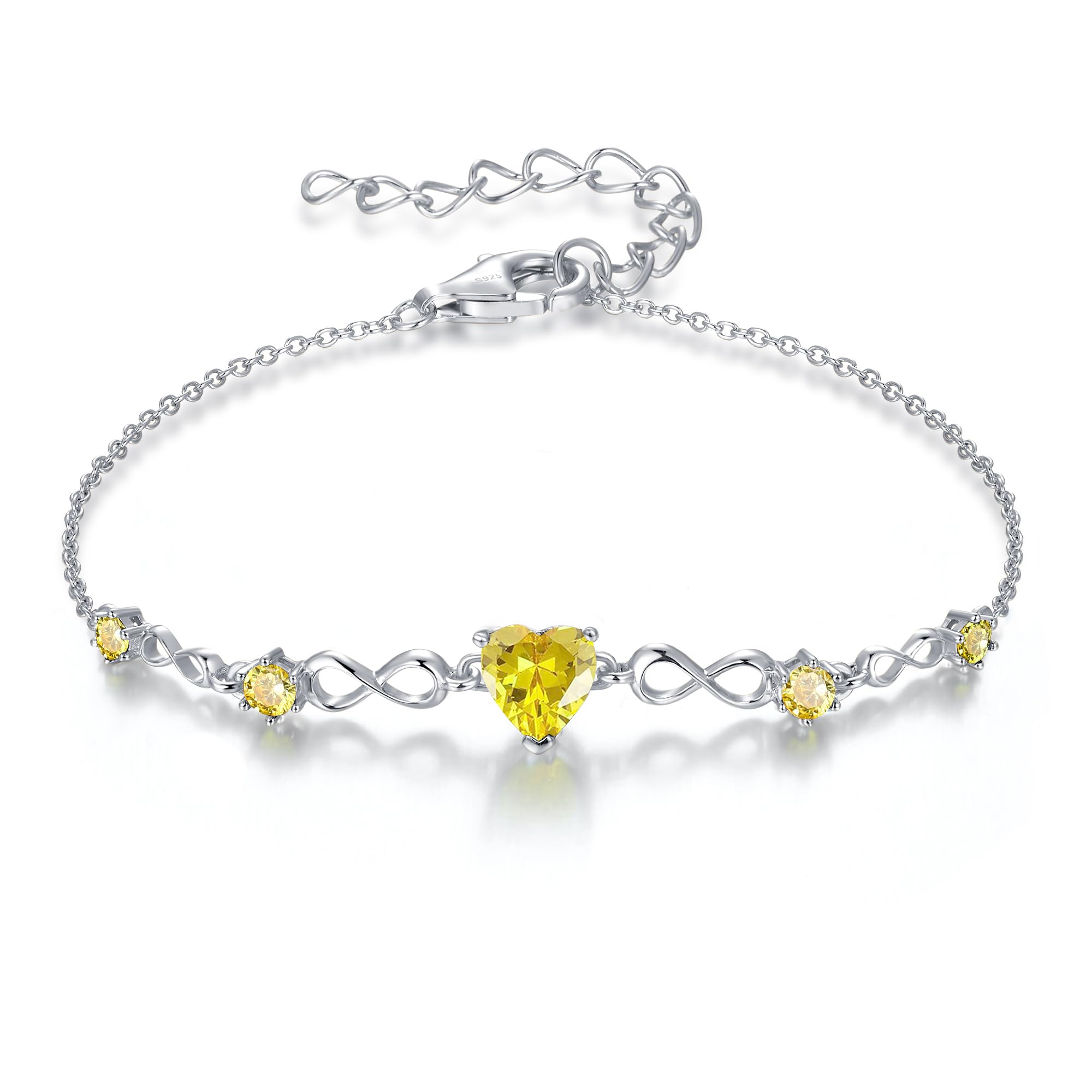 925 Sterling Silver Infinity Heart Birthstone Bracelets for Women