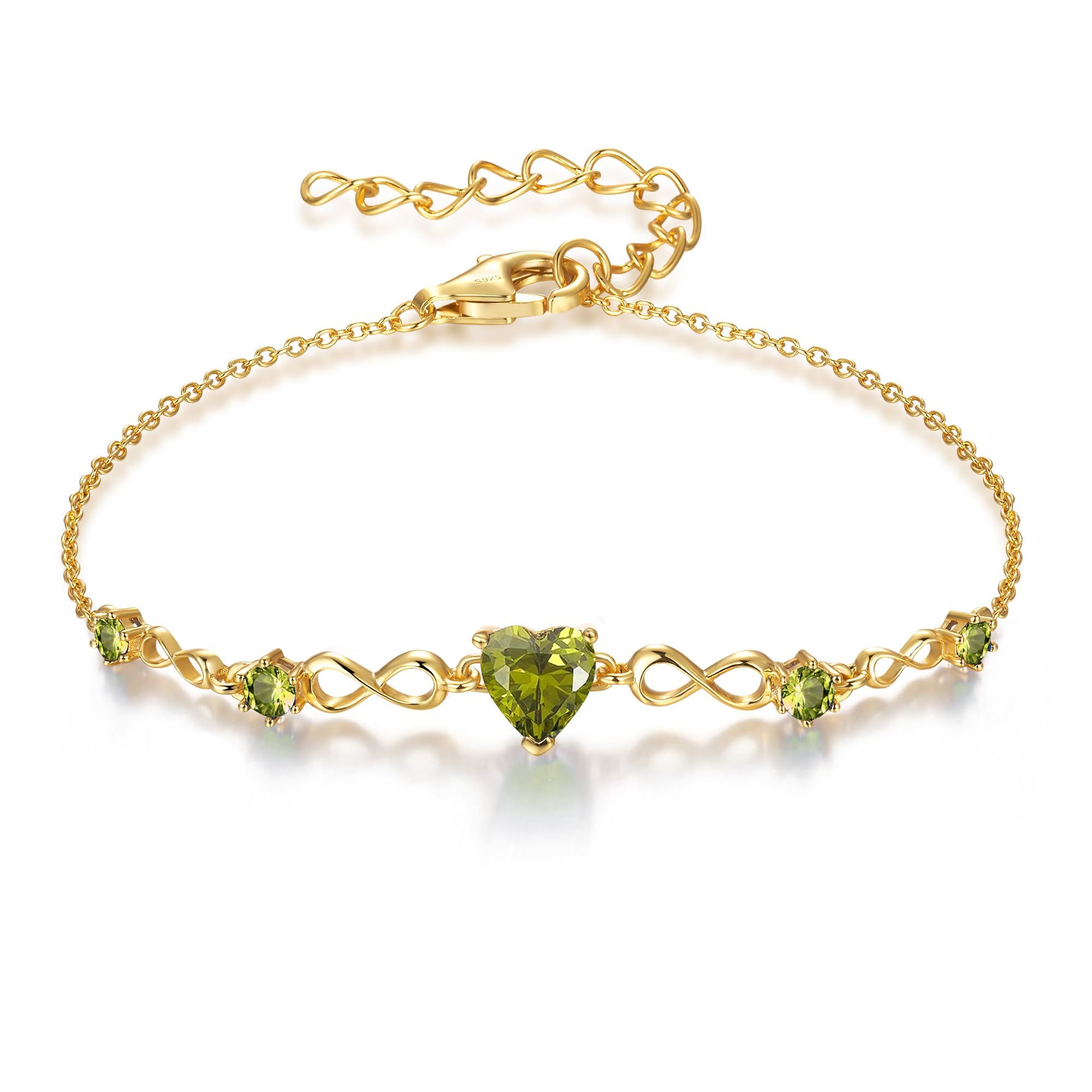 925 Sterling Silver Infinity Heart Birthstone Bracelets for Women