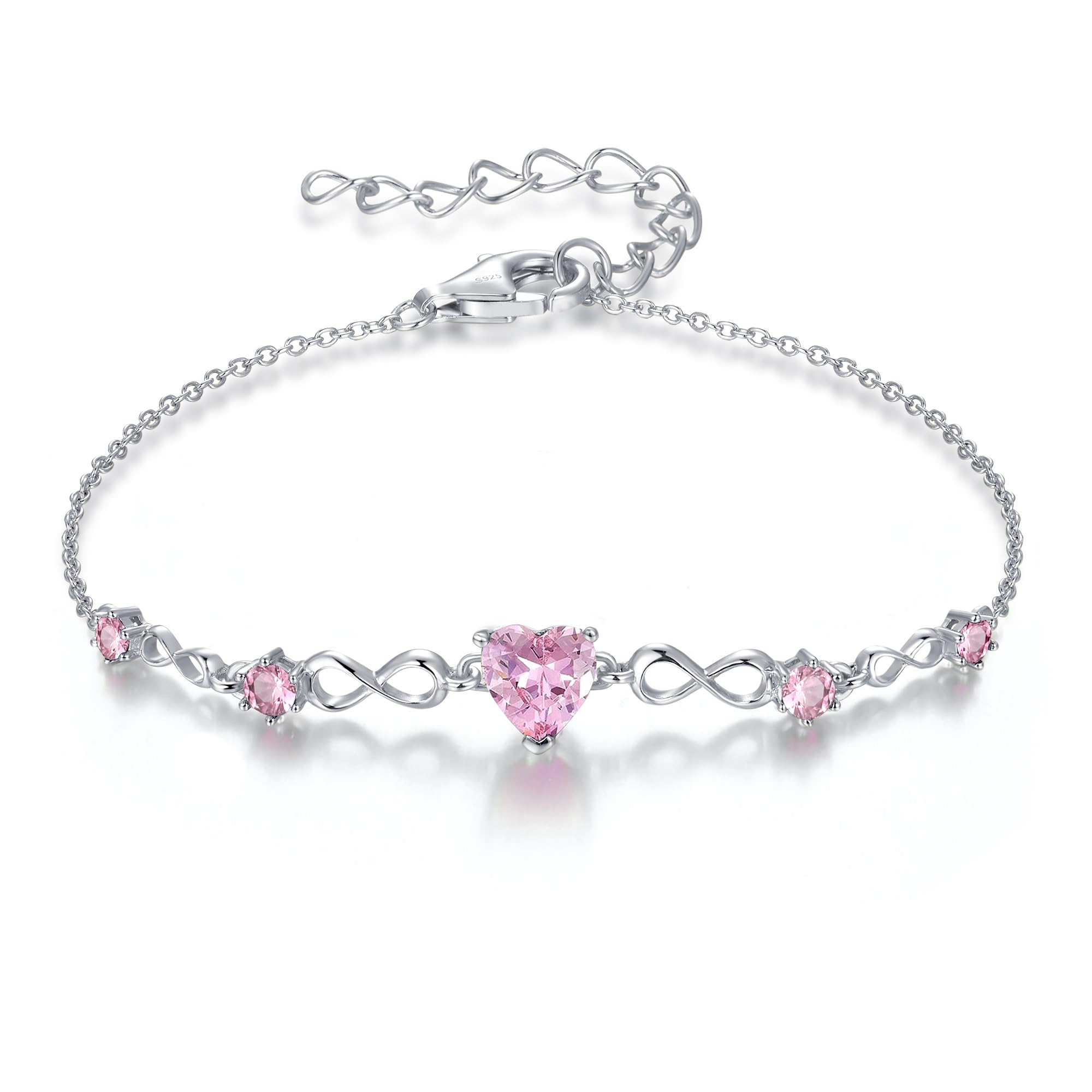 925 Sterling Silver Infinity Heart Birthstone Bracelets for Women