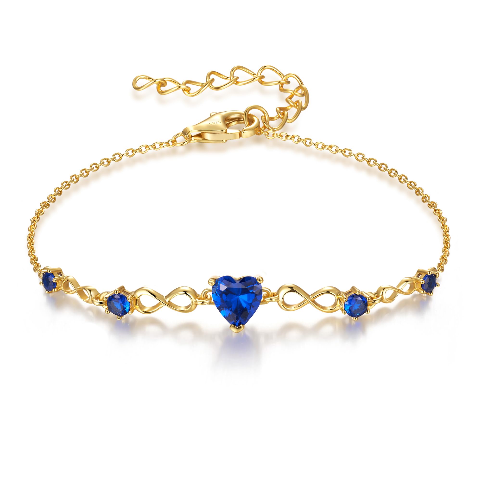 925 Sterling Silver Infinity Heart Birthstone Bracelets for Women