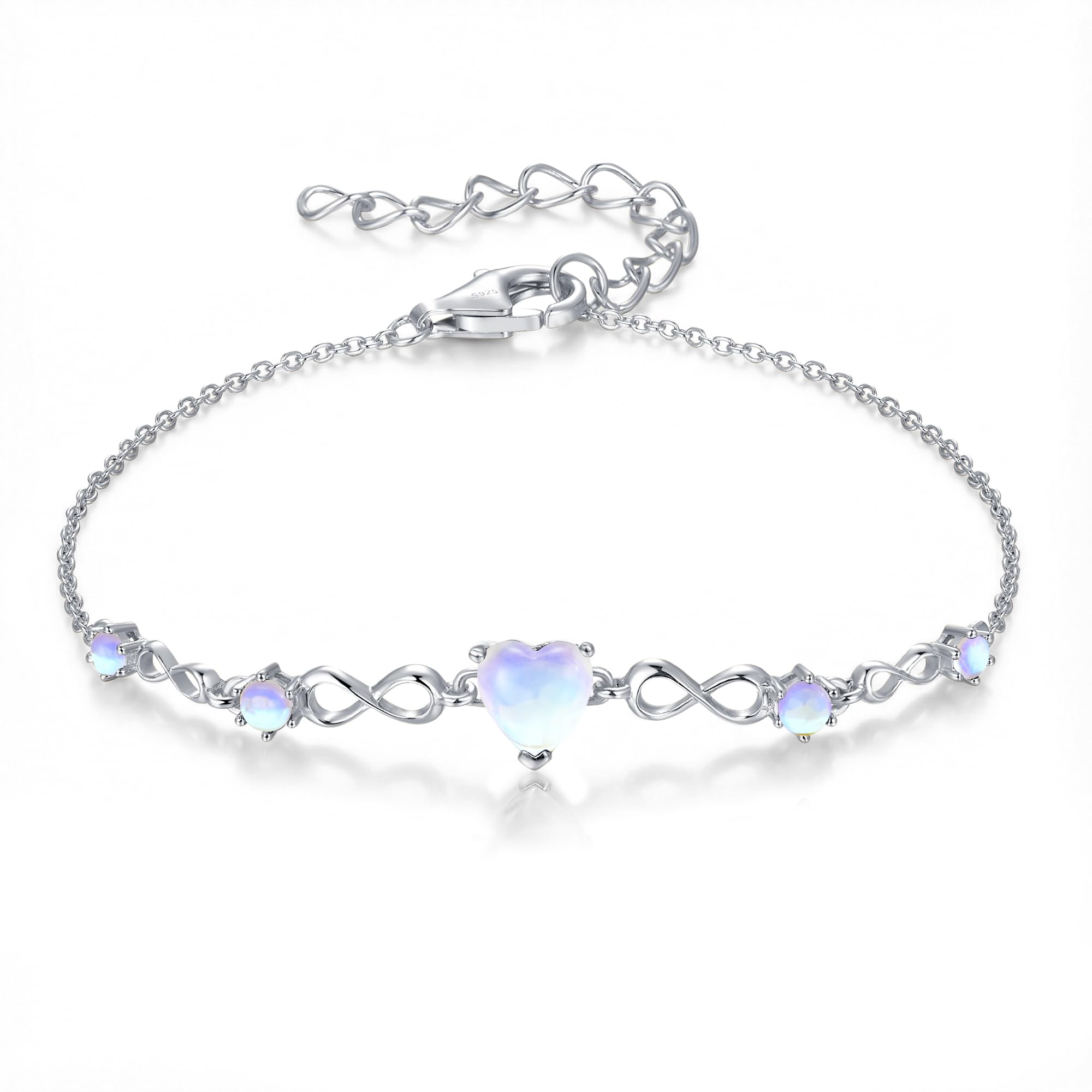 925 Sterling Silver Infinity Heart Birthstone Bracelets for Women