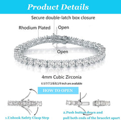 Gemsme 4.0MM Tennis Bracelets for Women - 18K White Gold Plated 4mm Round Cut Cubic Zirconia Classic Tennis Bracelet for Women/Men,Size 6/6.5/7/7.5/8/8.5 inch