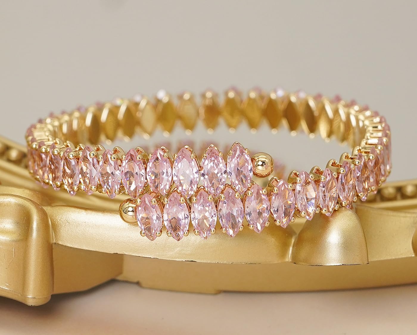 Rhinestone Cuff Bracelet Cubic Zirconia Tennis Bracelets Open Adjustable Elastic Bangle for Women