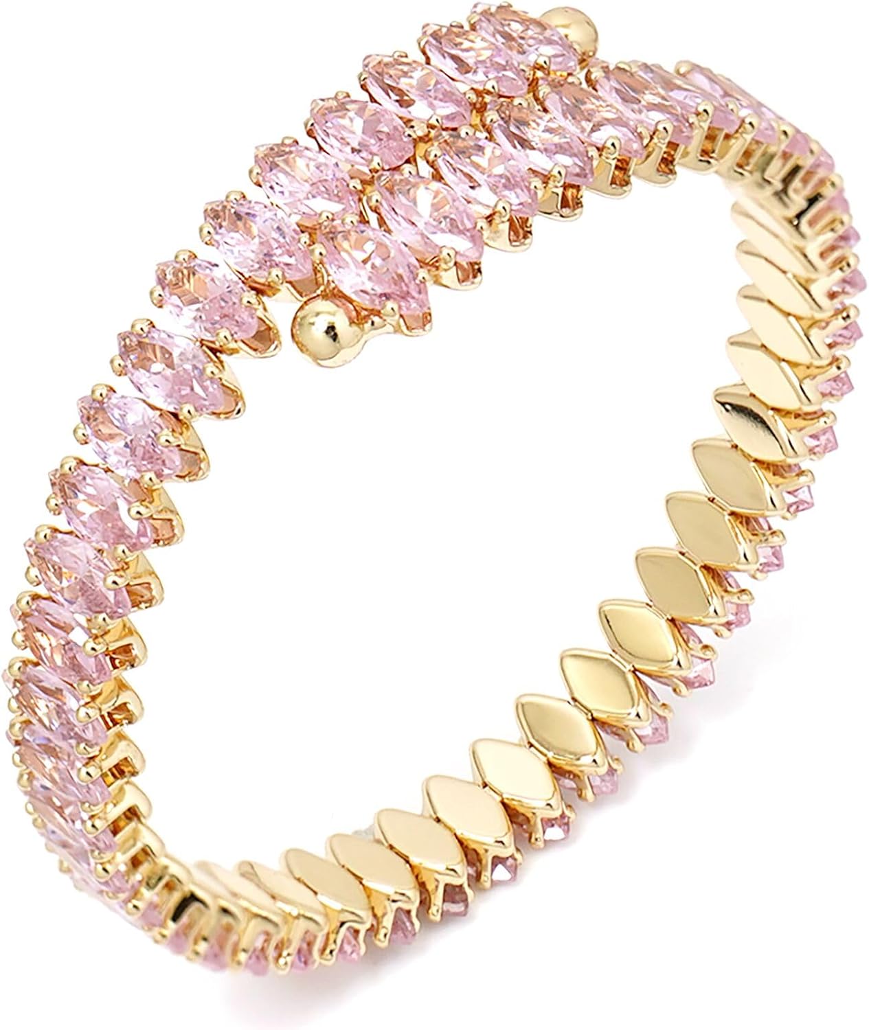 Rhinestone Cuff Bracelet Cubic Zirconia Tennis Bracelets Open Adjustable Elastic Bangle for Women
