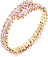Rhinestone Cuff Bracelet Cubic Zirconia Tennis Bracelets Open Adjustable Elastic Bangle for Women