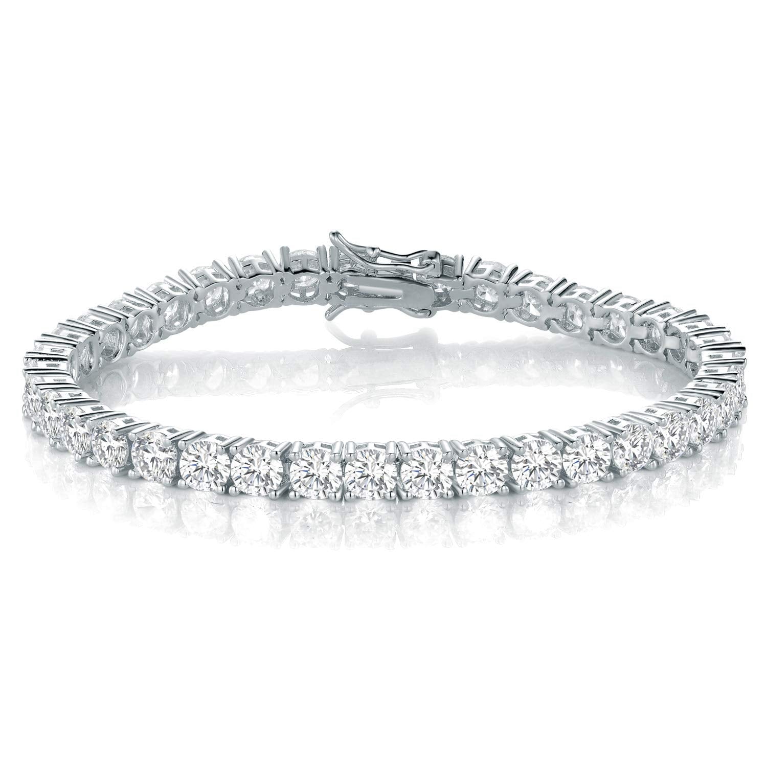 Gemsme 4.0MM Tennis Bracelets for Women - 18K White Gold Plated 4mm Round Cut Cubic Zirconia Classic Tennis Bracelet for Women/Men,Size 6/6.5/7/7.5/8/8.5 inch