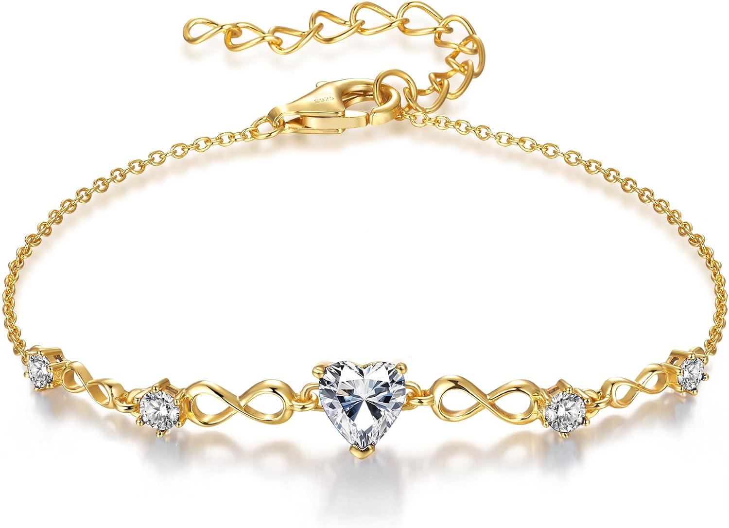 925 Sterling Silver Infinity Heart Birthstone Bracelets for Women