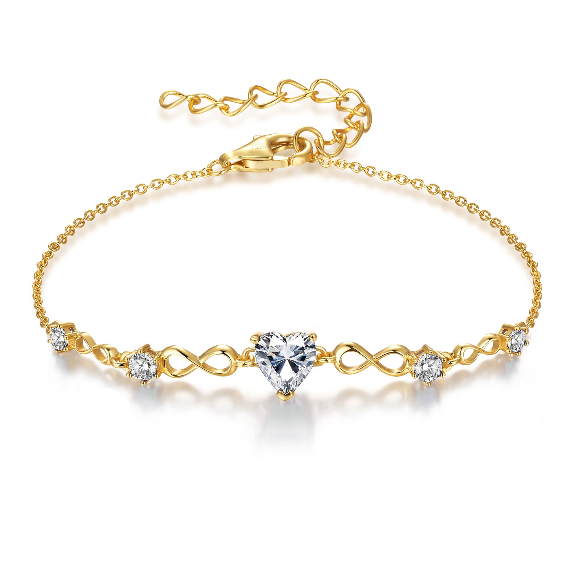 925 Sterling Silver Infinity Heart Birthstone Bracelets for Women