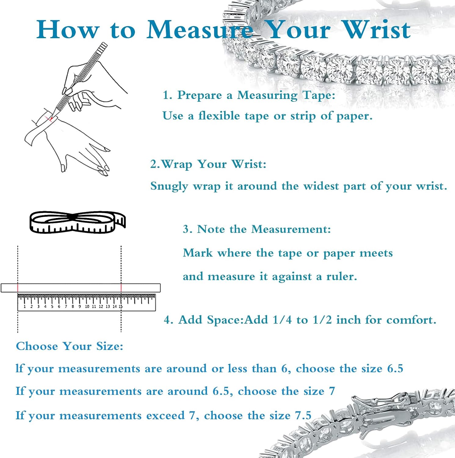 Gemsme 4.0MM Tennis Bracelets for Women - 18K White Gold Plated 4mm Round Cut Cubic Zirconia Classic Tennis Bracelet for Women/Men,Size 6/6.5/7/7.5/8/8.5 inch