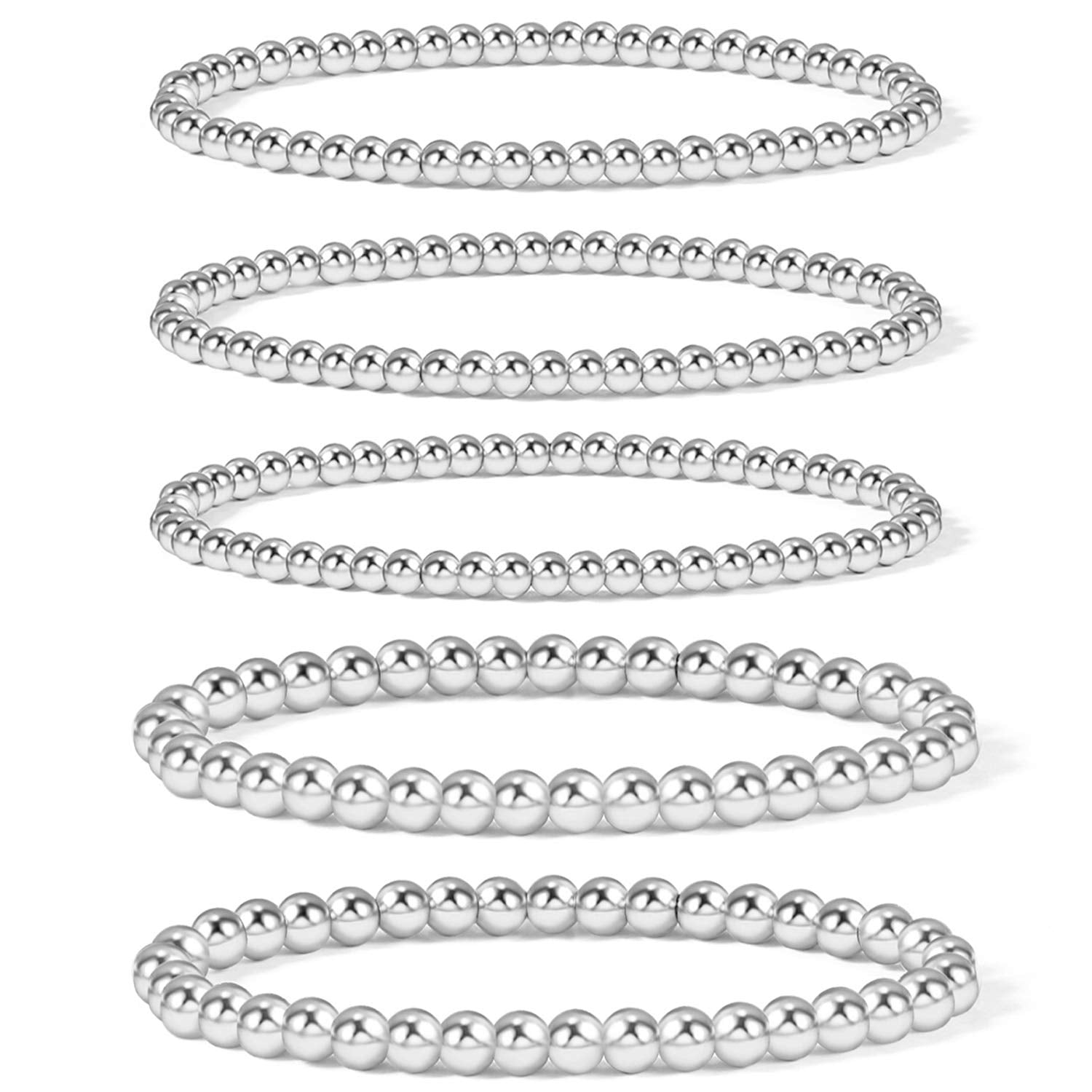 Badu Gold Plate Bead Bracelet for Women 14K Gold Plated Bead Ball Bracelet Stretchable Elastic Hypoallergenic Bohemian Stackable