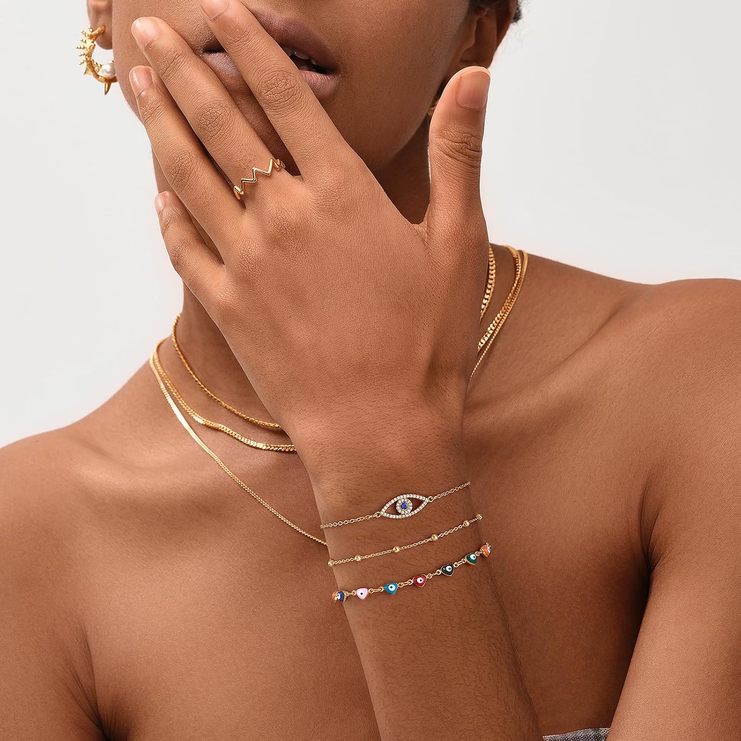 MEVECCO Dainty Chain Bracelets for Women, Layered and Charm Styles